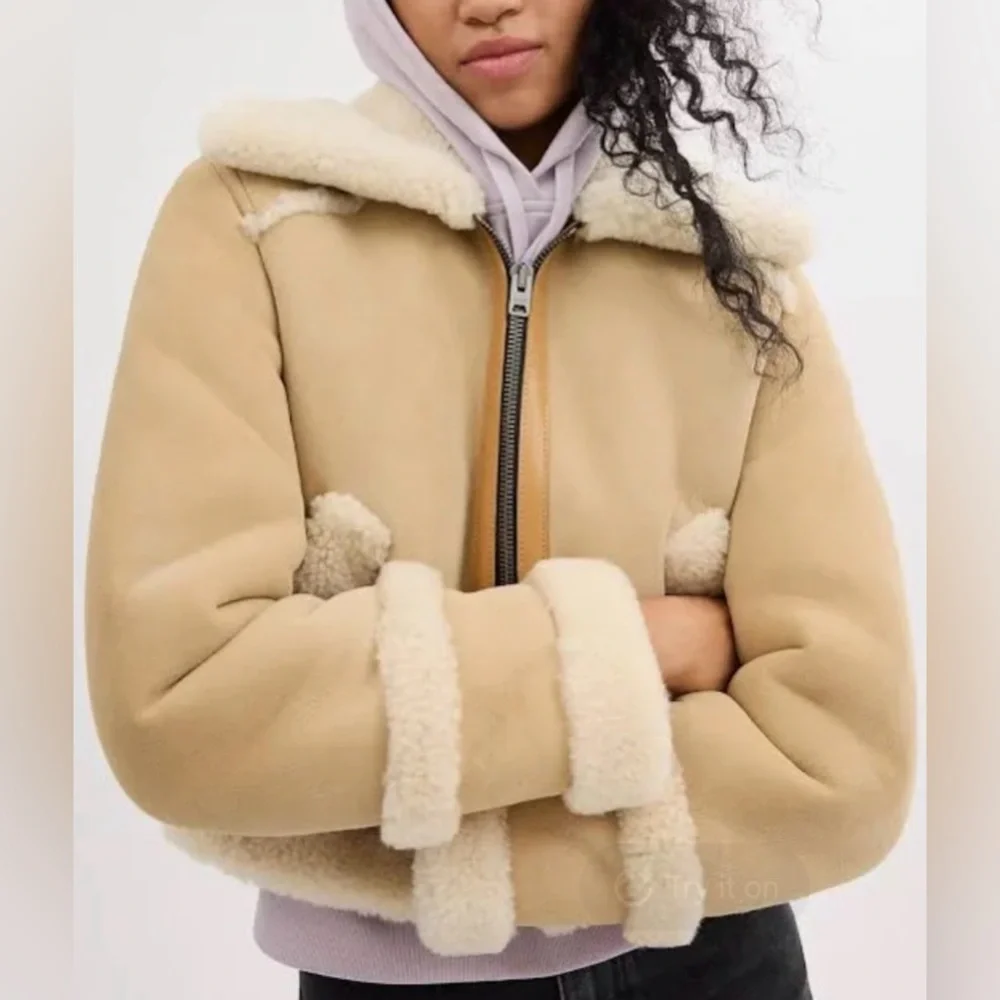Coach Shearling Jacket in Sand Color Large Size NEW WITH TAGS - Picture 7 of 8